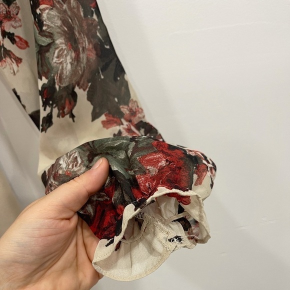 Soieblu Long Sleeve Smock Open Back Floral Dress Lace Trim Cream Ruffle Neck M - Picture 5 of 7